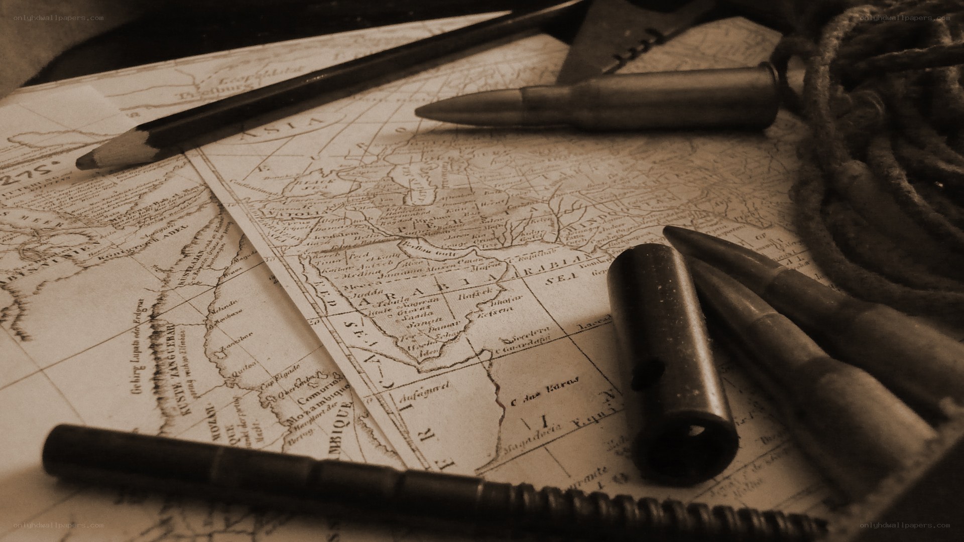Map with bullets and pencil