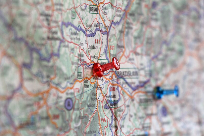 map with pins highlighting locations