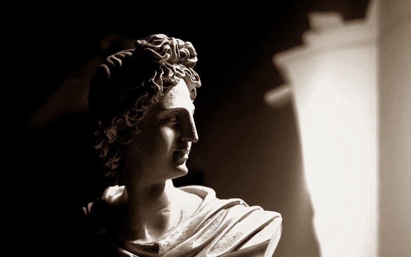 marble bust in sepia