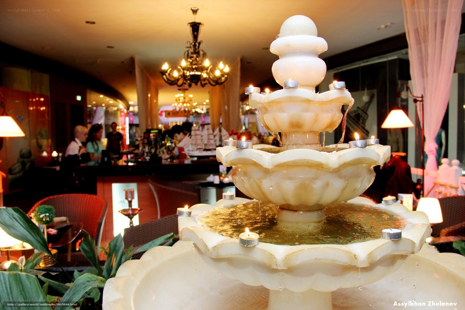 Marble fountain in restaurant