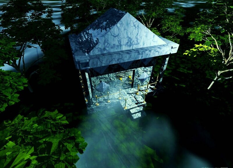 marble pavilion in forest
