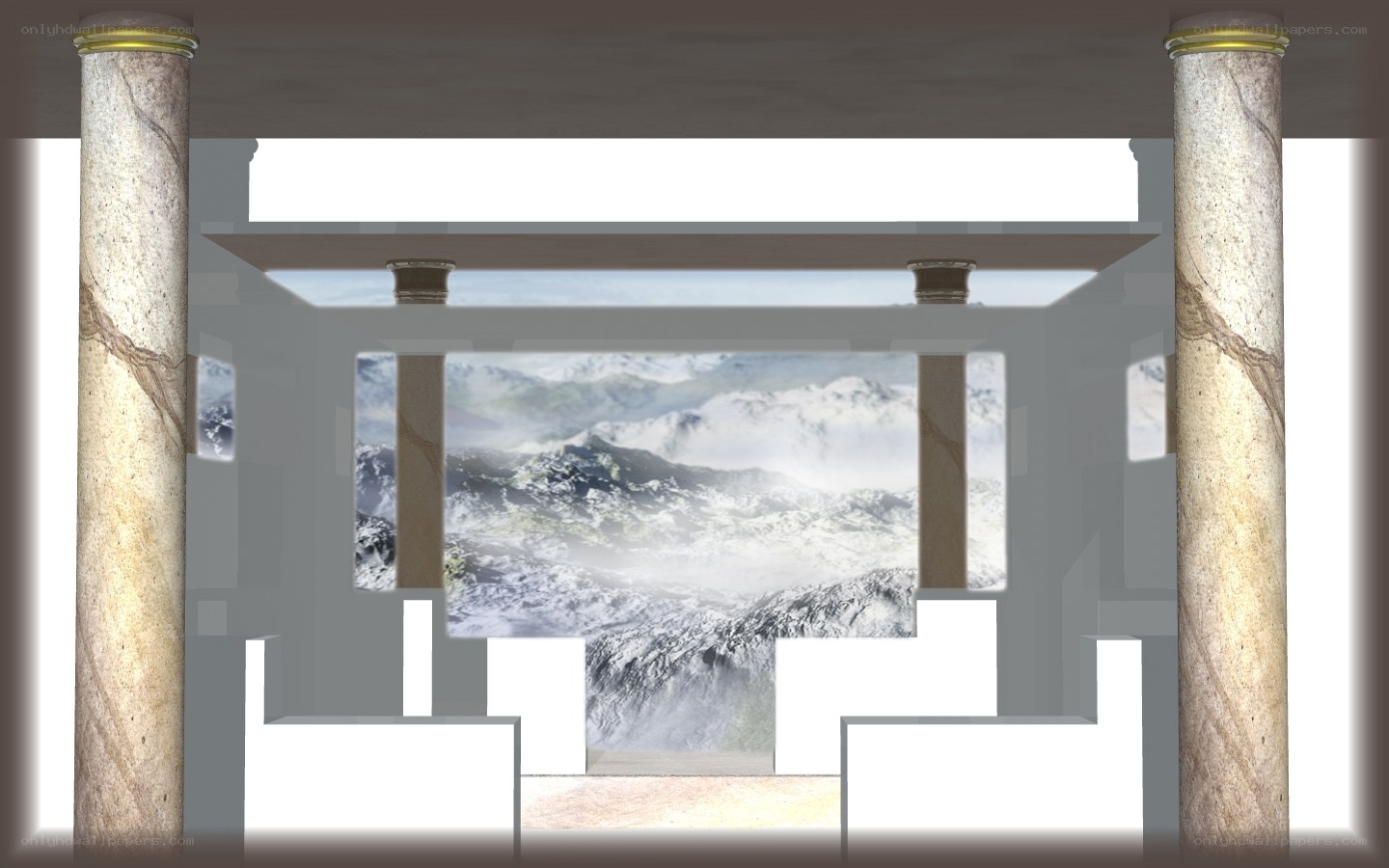 marble pillars with mountain view