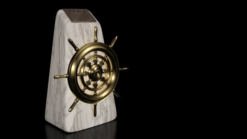 marble ship wheel sculpture