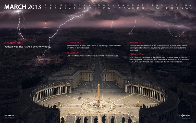 March 2013 calendar with cybercrime events