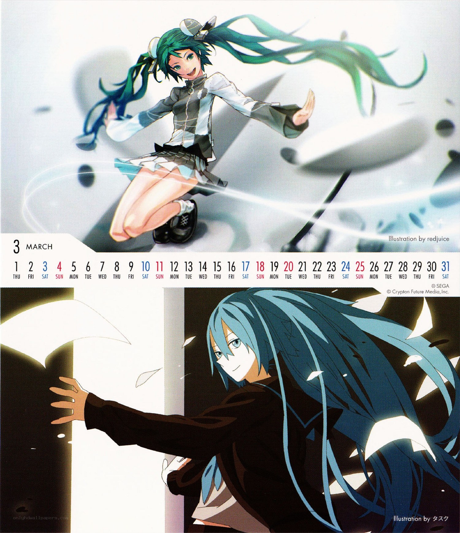 March calendar with anime characters