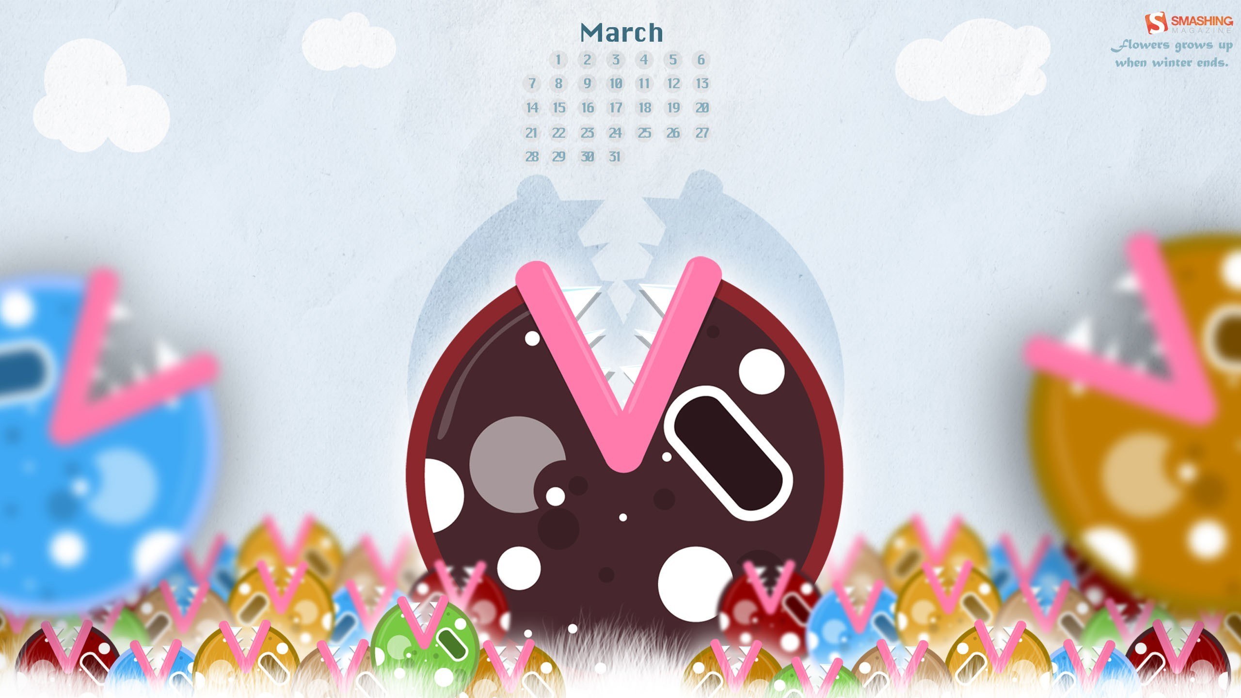 March calendar with colorful creatures