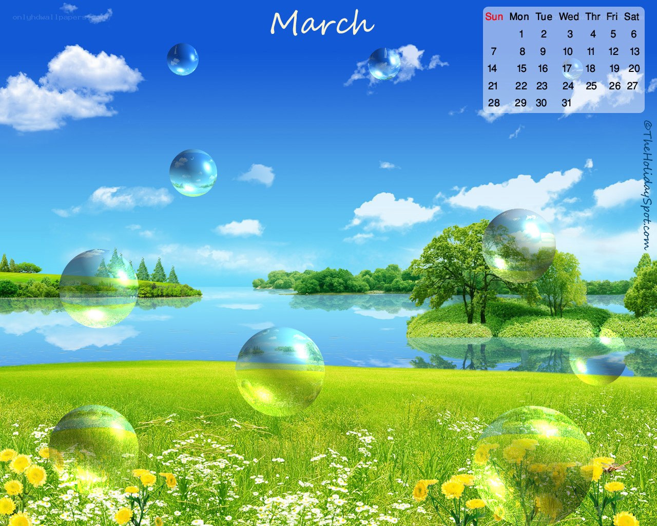 March calendar with nature scene
