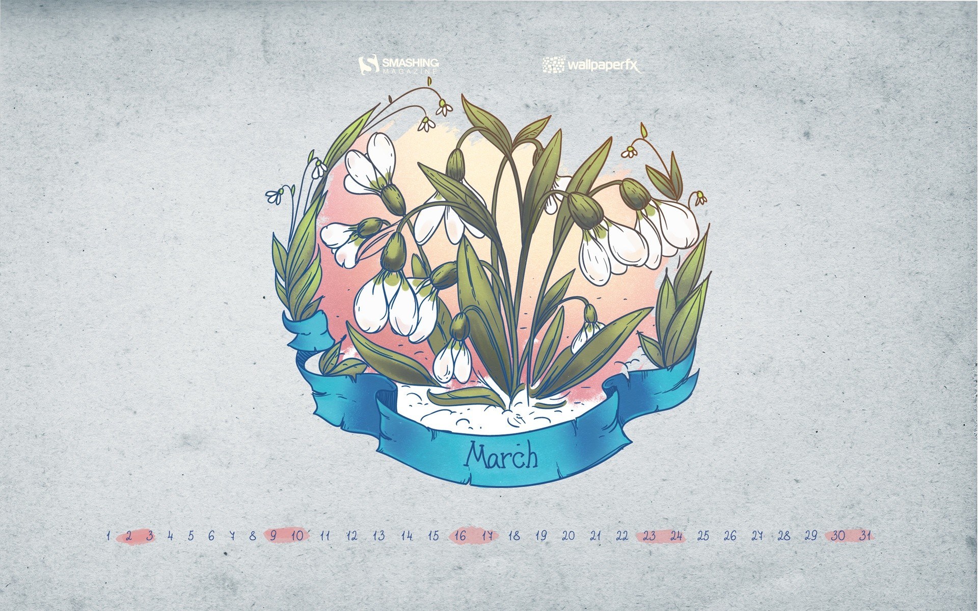 March calendar with snowdrops