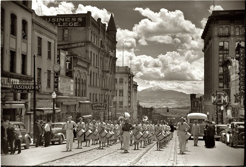 Marching band in downtown street