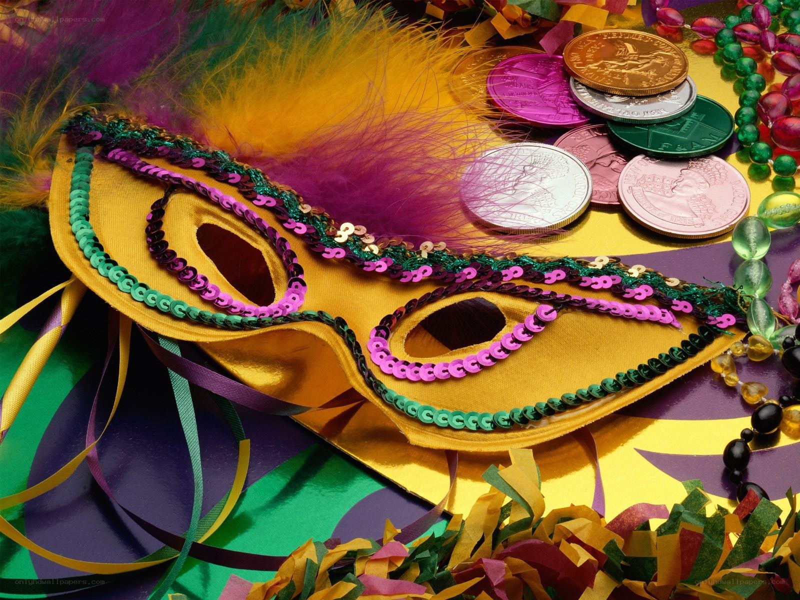 Mardi Gras mask and beads