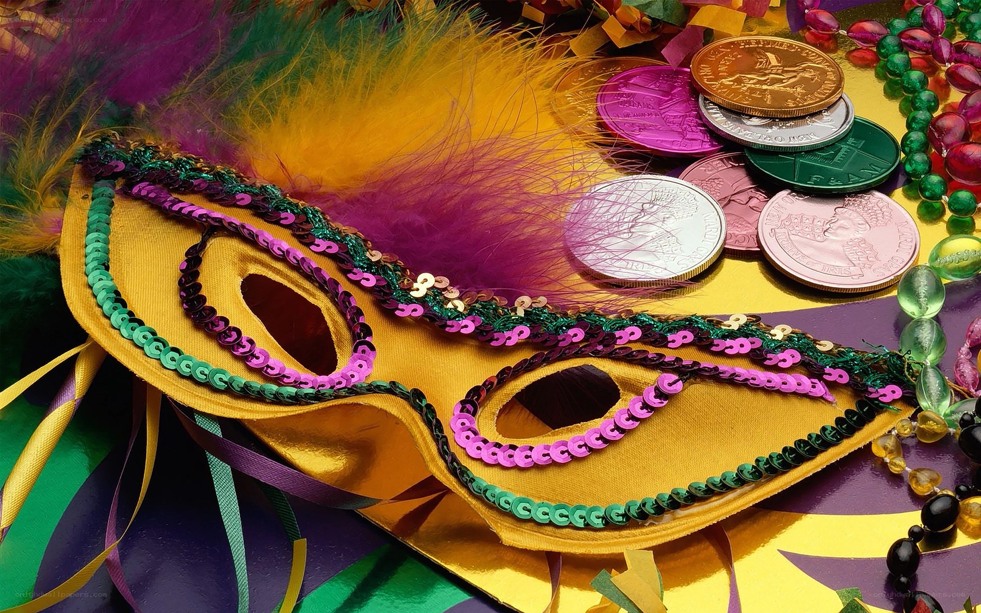 Mardi Gras mask and beads