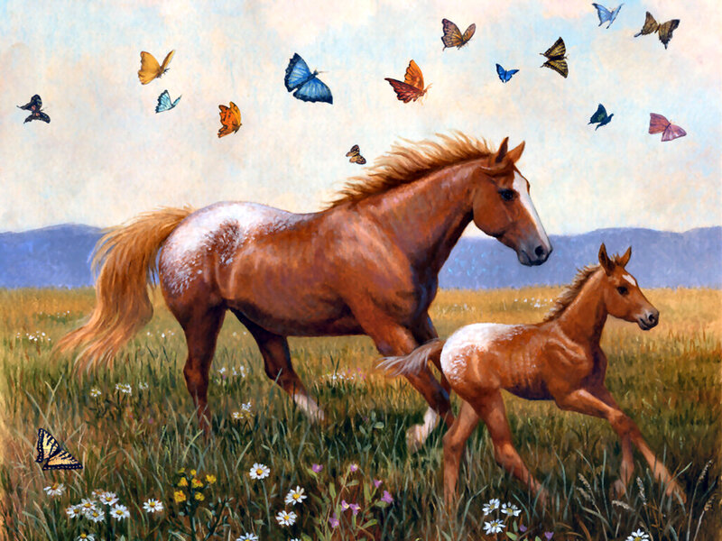 Mare and Foal Running — Brown, Serene
