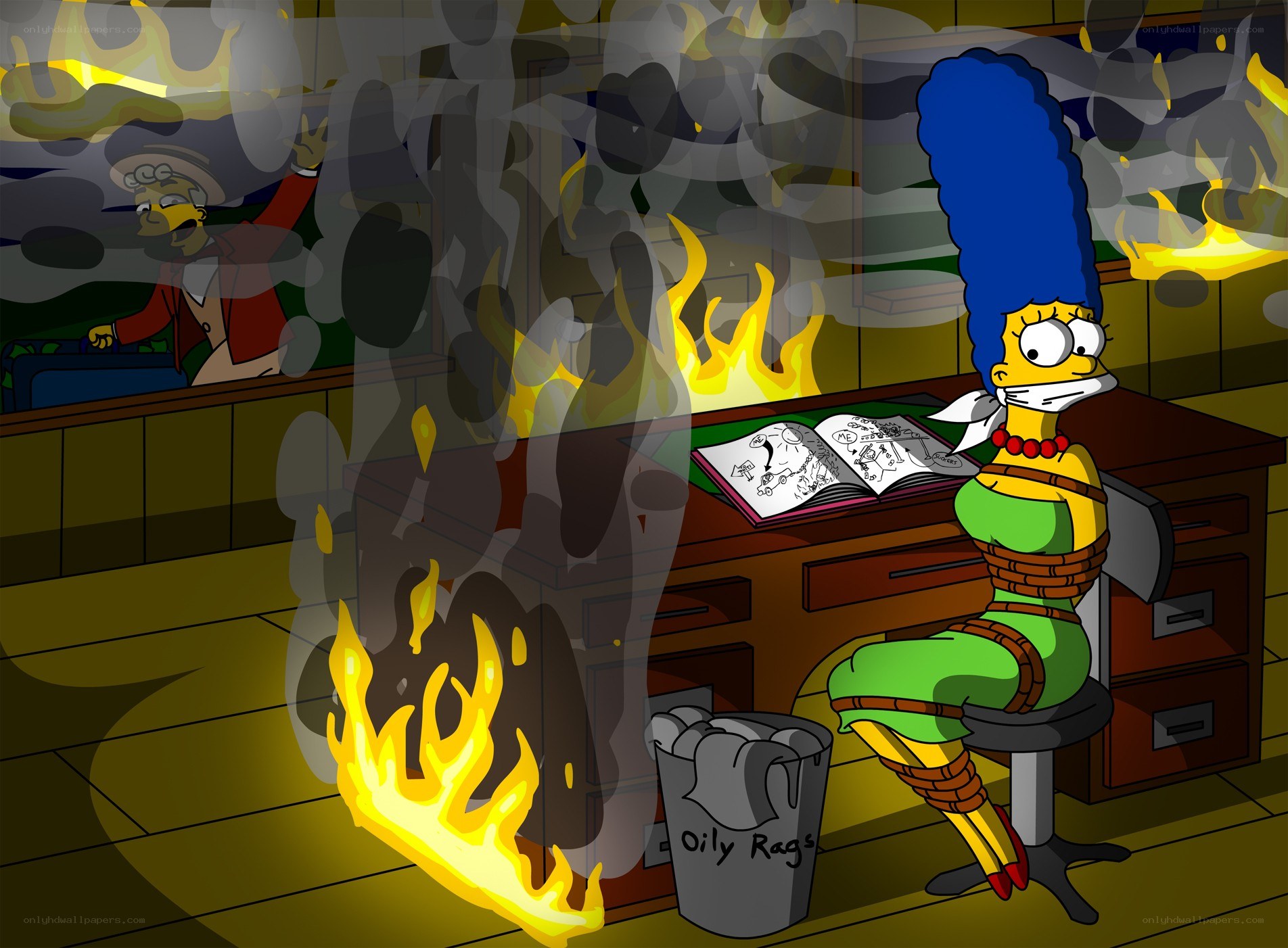 Marge in a burning room