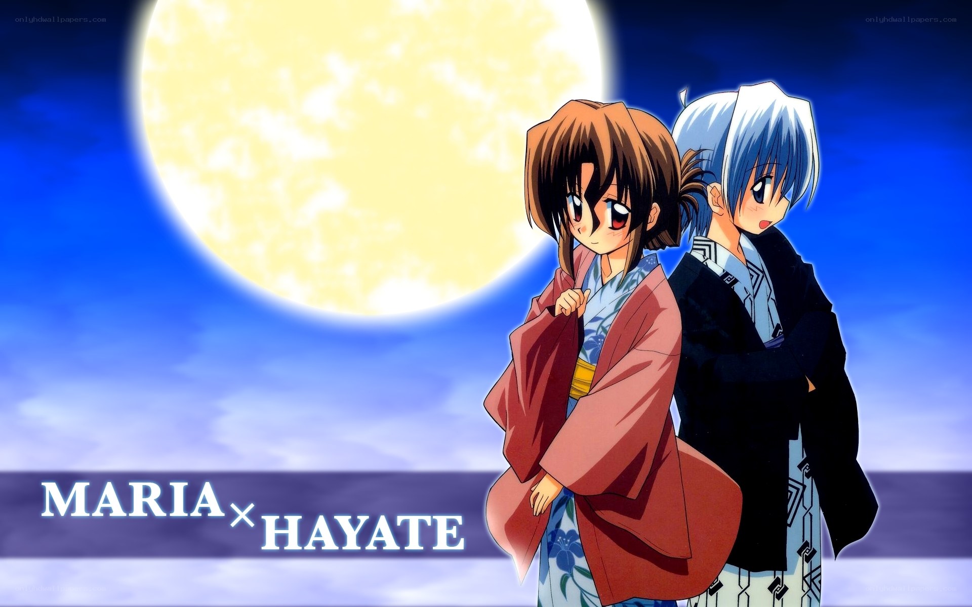 Maria and Hayate under the moon