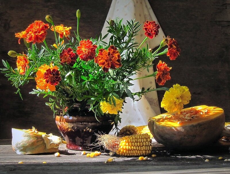 Marigold Bouquet with Squash