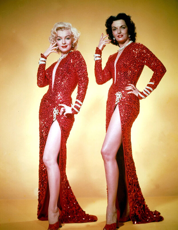 Marilyn Monroe and Jane Russell in red sequin gowns