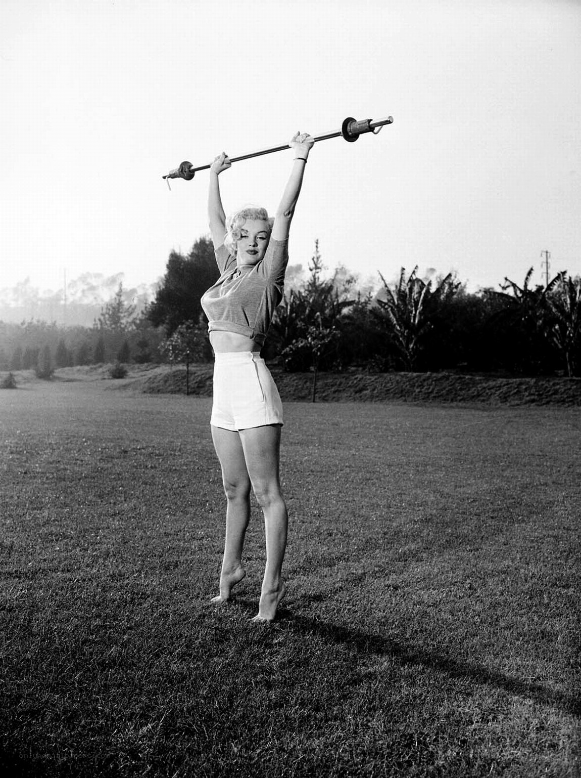 Marilyn Monroe exercising outdoors