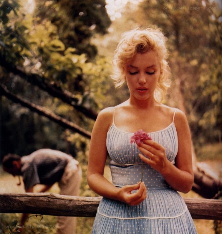 Marilyn Monroe holding a flower