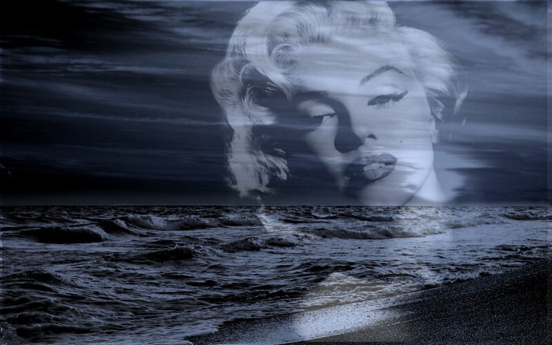 Marilyn Monroe on a stormy beach