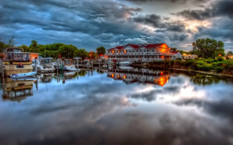 Marina at Dusk — Blue, Dramatic