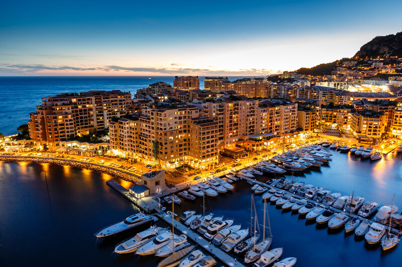 Marina at Dusk — Blue, Serene, Night, Photograph, Buildings