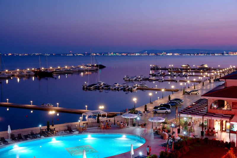 Marina at Dusk — Blue, Serene, Night, Photograph