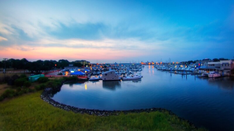 Marina at Dusk — Blue, Serene, Sunset