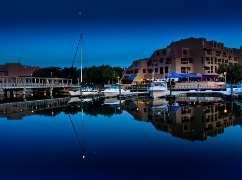 Marina at Dusk — Blue, Serene