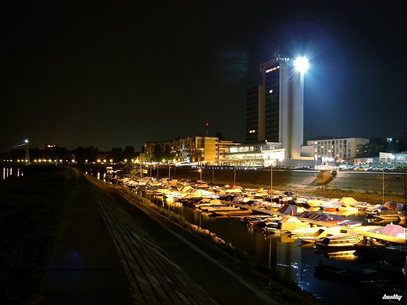 Marina at Night — Black, Calm, Photograph