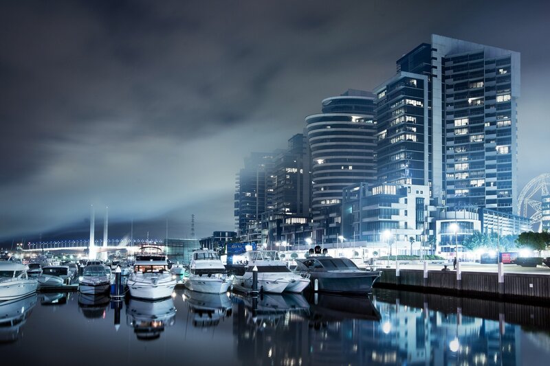 Marina at Night — Blue, Calm