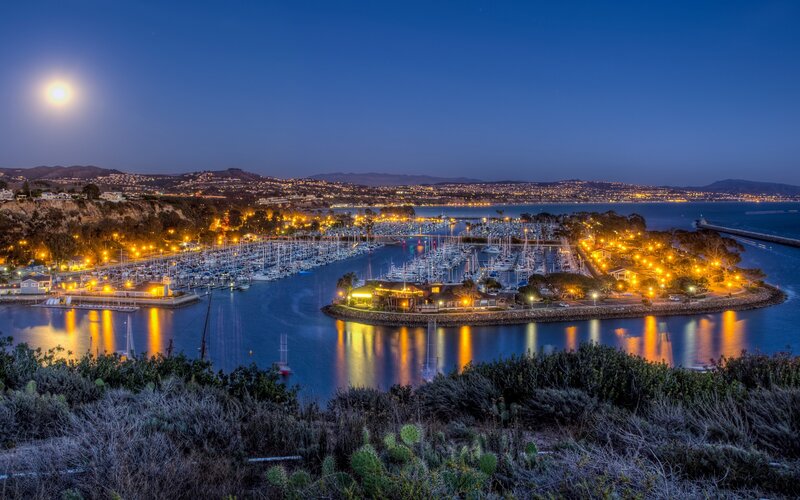 Marina at Night — Blue, Serene, Photograph
