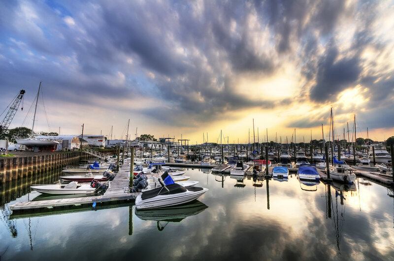 Marina at Sunset — Blue, Dramatic