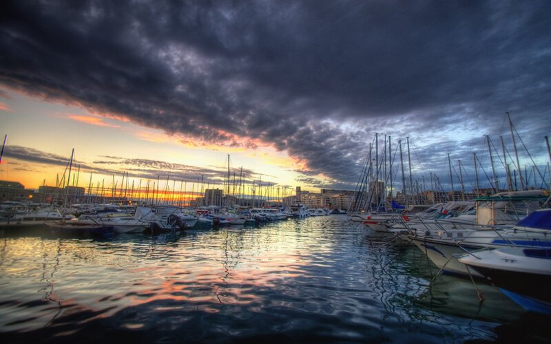 Marina at Sunset — Blue
