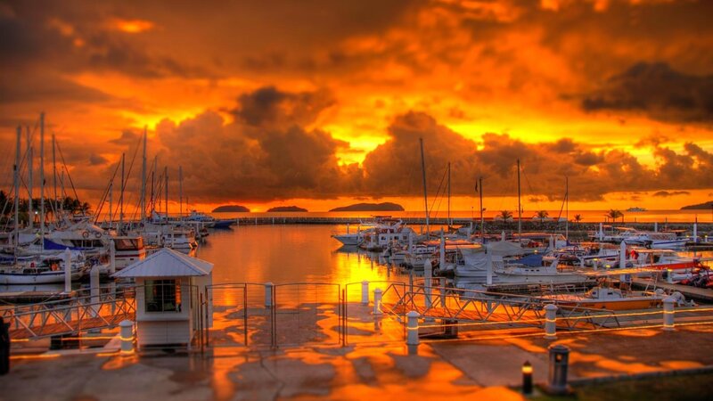 Marina at Sunset — Orange, Dramatic, Photograph