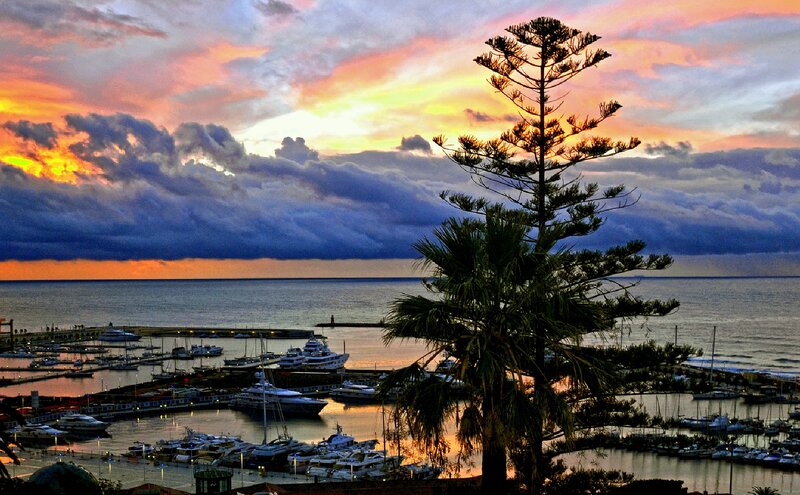 Marina at Sunset — Orange, Dramatic