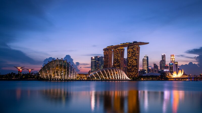 Marina Bay Sands at Dusk — Blue, Serene, Sunset, Photograph, Skyline, Buildings