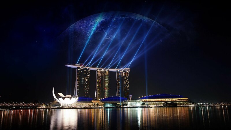 Marina Bay Sands at Night — Blue, Dramatic, Photograph, Sky