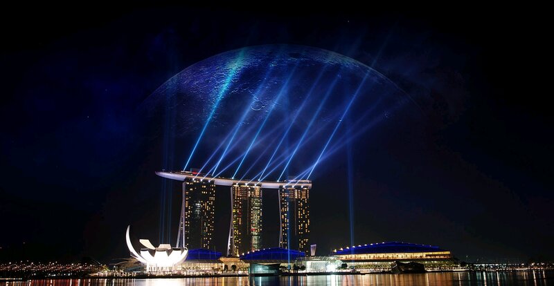 Marina Bay Sands at Night — Blue, Dramatic, Photograph