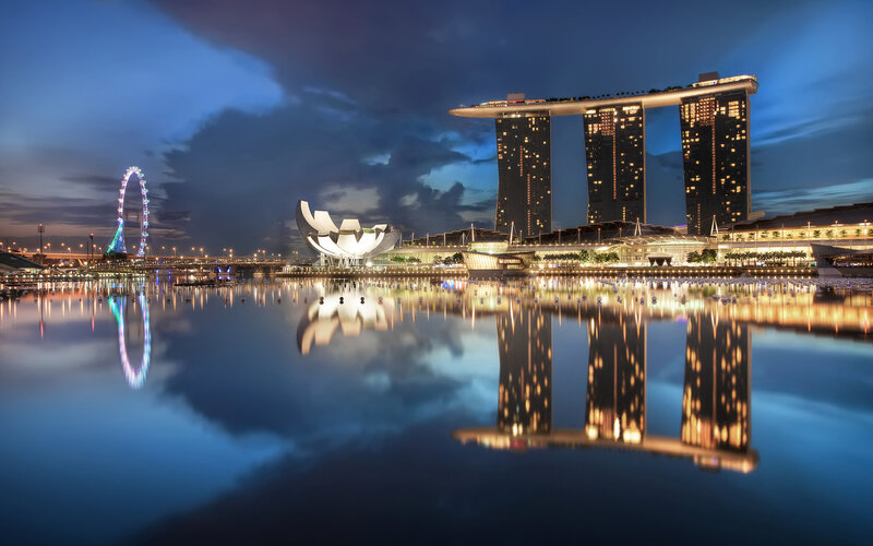 Marina Bay Sands at Night — Blue, Serene, Photograph