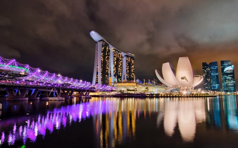 Marina Bay Sands at Night — Purple, Dramatic, Photograph, Artscience Museum