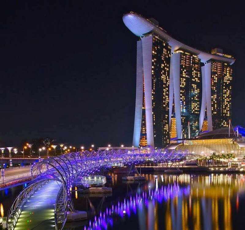 Marina Bay Sands at Night — Purple, Dramatic, Photograph, Helix Bridge