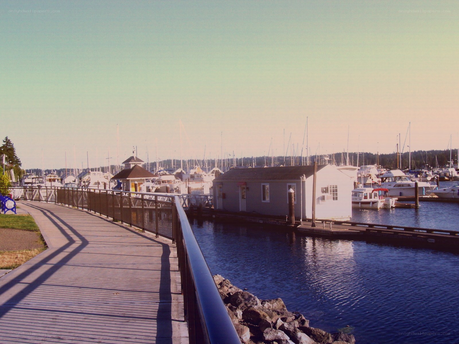 Marina walkway with boats