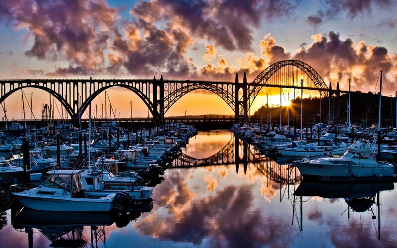 Marina with Boats and Bridge