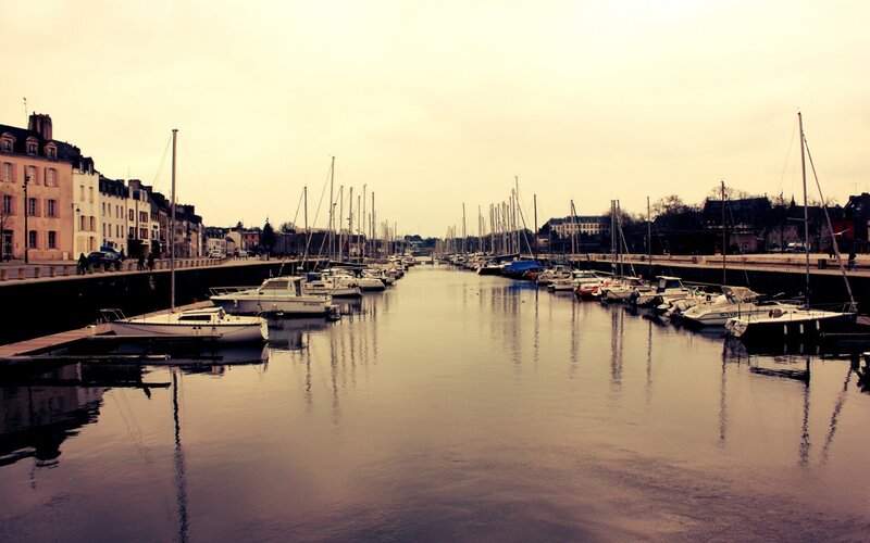 Marina with boats and buildings