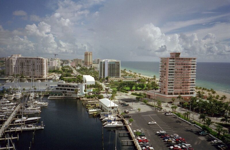 Marina with Boats and Buildings — Blue