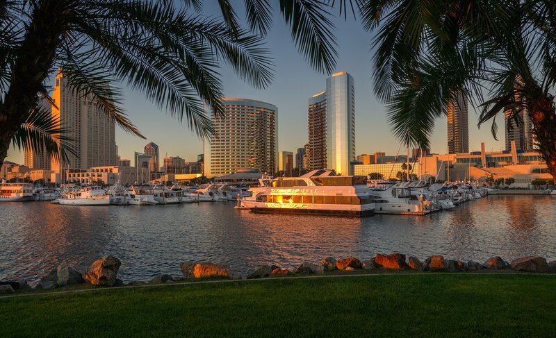 Marina with Boats and Skyscrapers