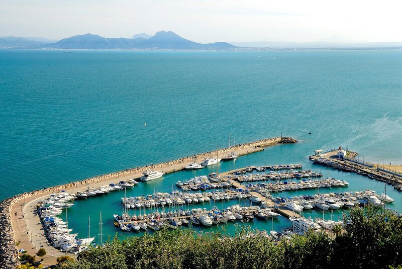 Marina with Boats — Blue, Serene