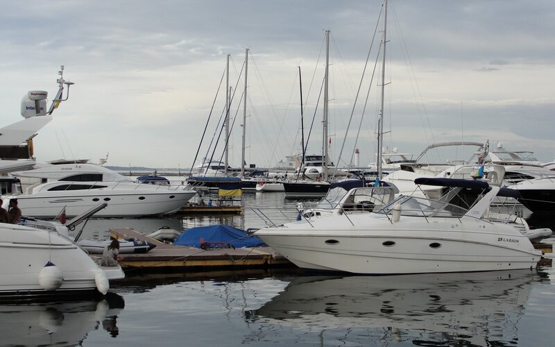 Marina with Boats — White, Calm