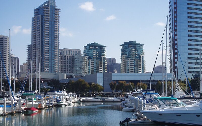 Marina with high-rise buildings