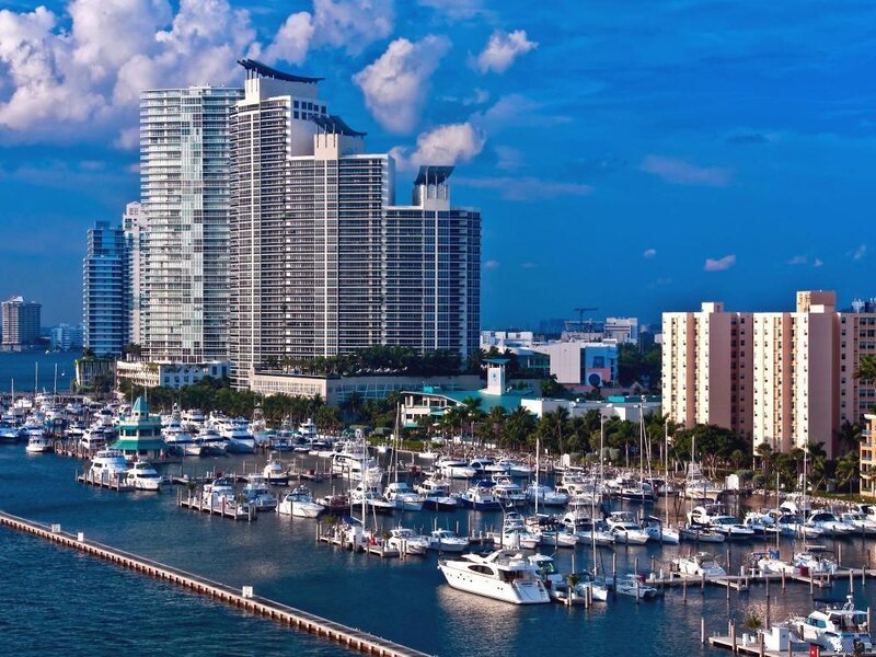 Marina with High-rise Buildings — Blue